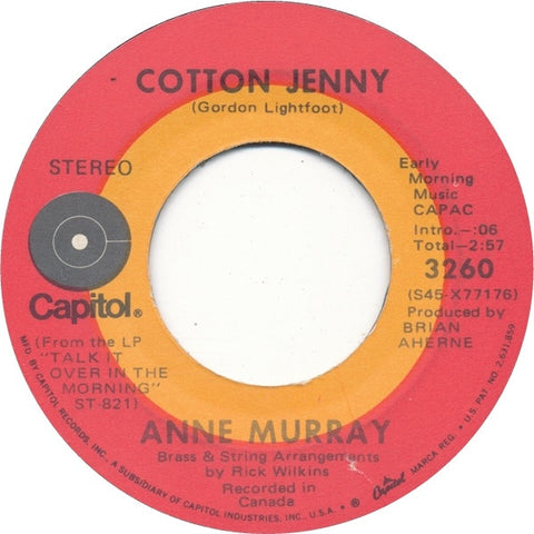Anne Murray ‎- Cotton Jenny - VG+ 7" Single 45 RPM 1972 USA - Pop