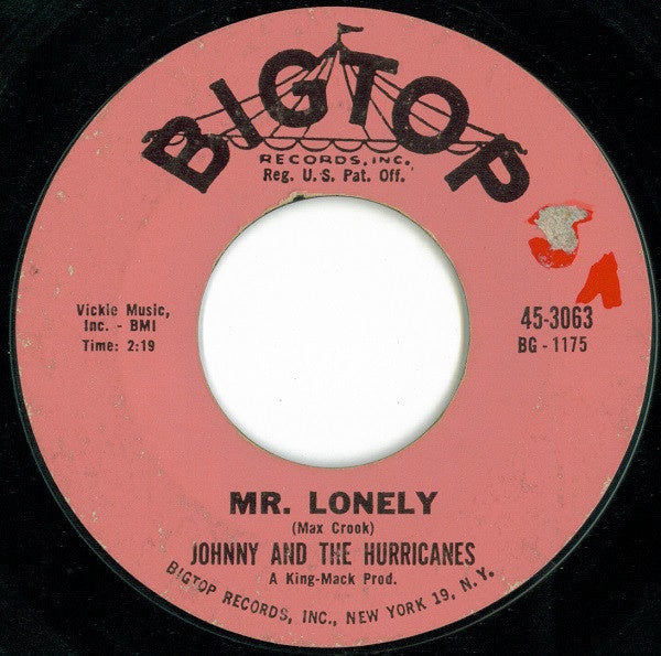 Johnny And The Hurricanes ‎– Mr. Lonely / Ja-Da - VG 45rpm 1960 USA Bigtop Records - Rock - Shuga Records