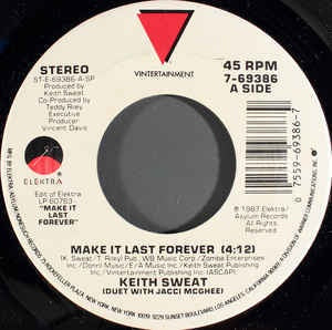 Keith Sweat- Make It Last Forever- VG+ 7" Single 45RPM- 1987 Vintertainment USA- Funk/Soul/R&B
