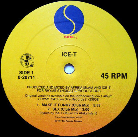 Ice-T ‎- Make It Funky - VG 12" Single 1987 - Hip Hop