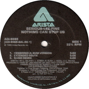 Serious-Lee-Fine ‎- Nothing Can Stop Us - VG+ 12" Single 1989 USA - Rap / Hip Hop - Shuga Records