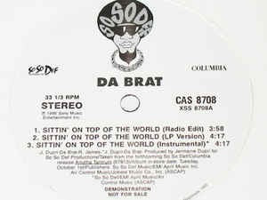 Da Brat - Sittin' On Top Of The World - VG+ 12" Single Promo 1996 So So Def USA - Hip Hop