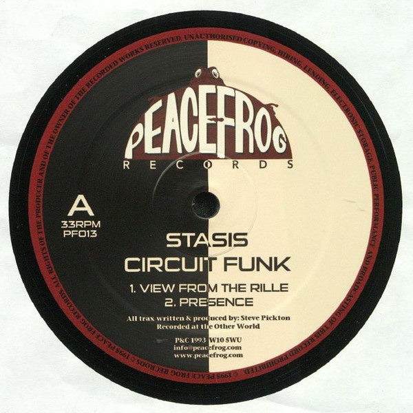 Stasis ‎– Circuit Funk (1993) - New 12" Single Record 2018 Peacefrog UK Import Vinyl - Electronic / Techno - Shuga Records