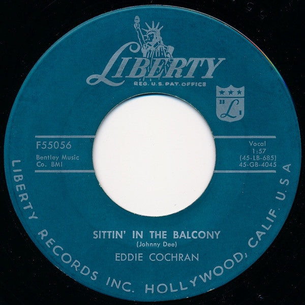 Eddie Cochran ‎- Sittin' In The Balcony - VG 7" Single 45 RPM 1957 USA - Rock / Pop - Shuga Records