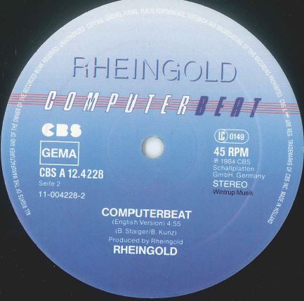 Rheingold ‎– Computerbeat - VG+ - 12" Single Record - 1984 Germany CBS - Electro / Synth-pop