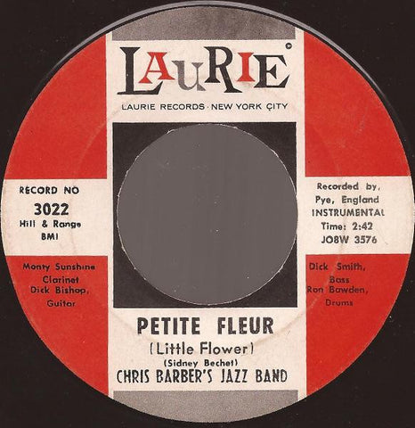 Chris Barber's Jazz Band- Petite Fleur / Wild Cat Blues- VG+ 7" Single 45RPM- 1957 Laurie Records USA- Jazz/Dixieland