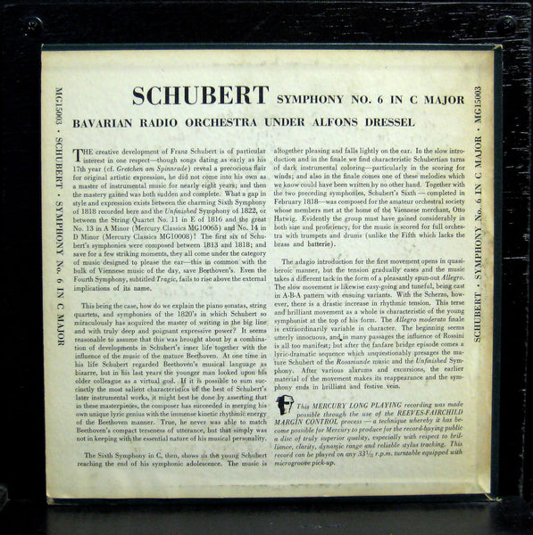 ALFONS DRESSEL schubert symphony no 6 10" VG+ MG 15003 Mercury USA Mono 1950s - Shuga Records