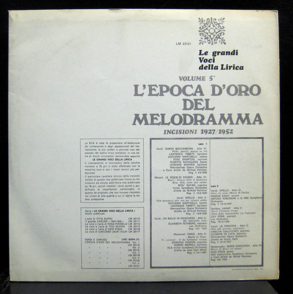 Various RCA Italy - L'Epoca D'Oro Del Melodramma Vol. 5 LP Mint- LM-20121 Vinyl - Shuga Records