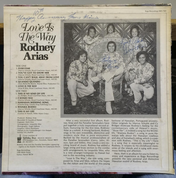 Rodney Arias - Love Is The Way - VG+ LP Record 1975 Raga USA Vinyl - Pop / Pacific / Hawaii - Shuga Records