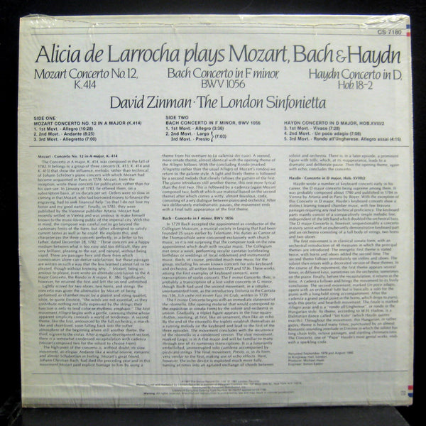 ALICIA DE LARROCHA mozart, bach & haydn LP Mint- CS.7180 Holland Vinyl 1981 - Shuga Records