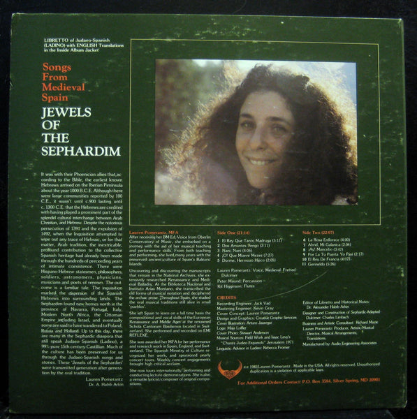 Lauren Pomerantz - Jewels Of The Sephardim - Mint- LP Record 1983 Self Released USA Vinyl & Signed Letter - Folk / Latin / Jewish / Medieval / Sephardic / Classical - Shuga Records