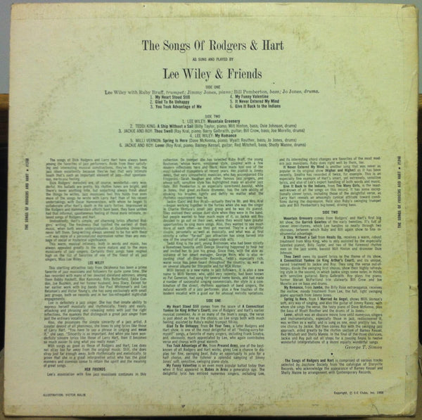 Lee Wiley And Her Friends - The Songs Of Rodgers & Hart LP VG J 1248 Mono 1956 - Shuga Records