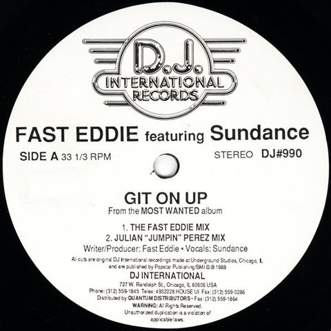Fast Eddie Featuring Sundance – Git On Up - VG+ 12" Single USA 1989 - Chicago House