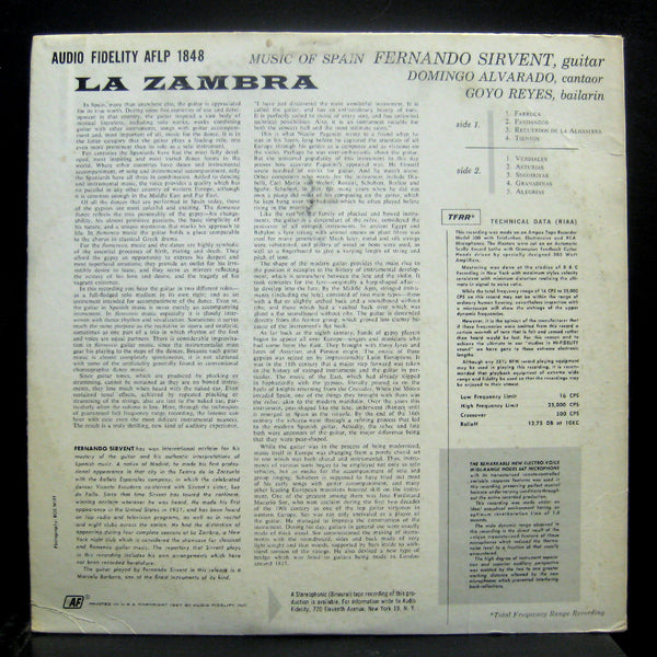 Fernando Sirvent - La Zambra Music of Spain LP VG AFLP 1848 Mono USA 1957 Vinyl - Shuga Records