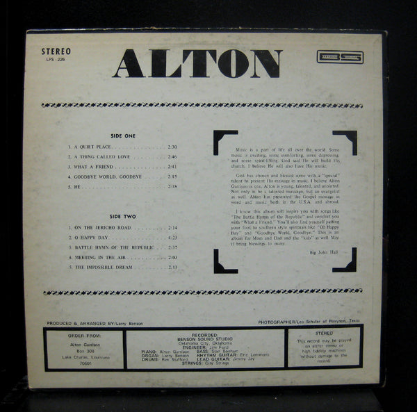 Alton Garrison - Alton VG+ Stereo US Private Christian BENSON Jazz Pop - Shuga Records