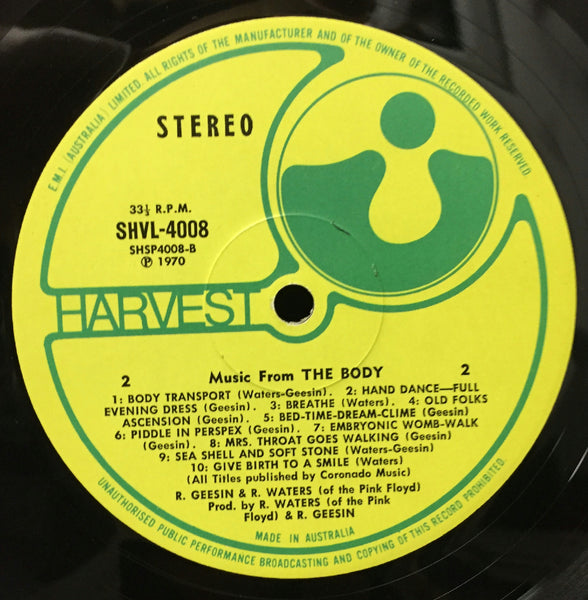 Ron Geesin & Roger Waters - Music From The Body - Mint- (VG+ cover) LP Record 1970 Harvest Australia Original Vinyl - Soundtrack / Musique Concrète / Avantgarde - Shuga Records