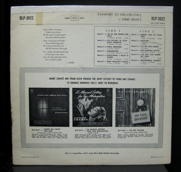 Andre Chante Passport to Dreamland LP VG 1956 Mono USA DOT DLP 3022 - Shuga Records