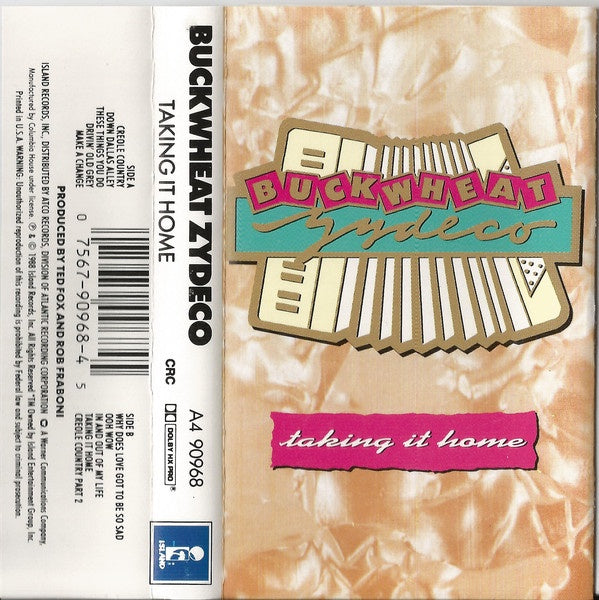 Buckwheat Zydeco ‎– Taking It Home - Used Cassette Tape Island 1988 USA - Folk / World / Country