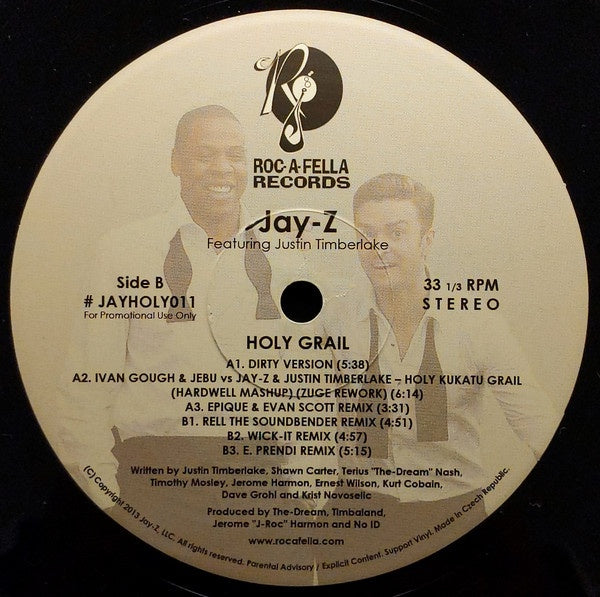 Jay-Z Featuring Justin Timberlake ‎– Holy Grail - New EP Record 2013 Roc-A-Fella Europe Import Promo Vinyl - Hip Hop / Electro House / House - Shuga Records