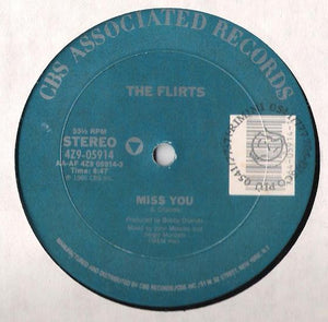 The Flirts ‎– Miss You - Mint- 12" Single 1986 CBS Associated Records USA - Synth-Pop / Disco