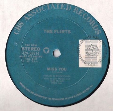 The Flirts ‎– Miss You - Mint- 12" Single 1986 CBS Associated Records USA - Synth-Pop / Disco