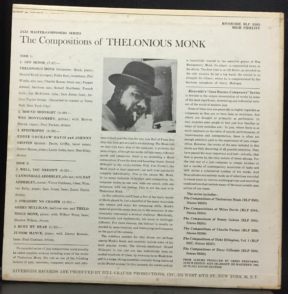 Thelonious Monk The Compositions Of LP VG+ Riverside RLP 3503 Mono 1962 - Shuga Records