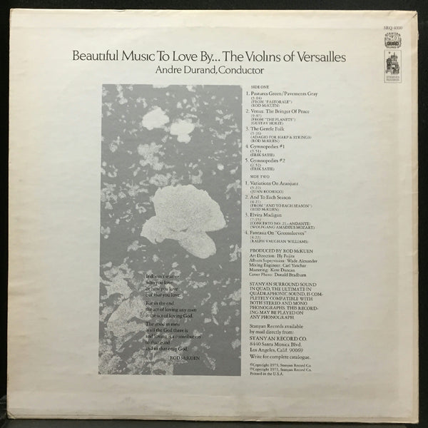 Violins of Versailles Andre Durand BEAUTIFUL MUSIC TO LOVE BY LP VG+ Quad 1973 - Shuga Records