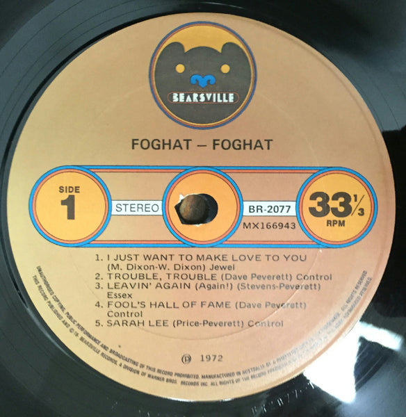 Foghat - BR-2077 LP Mint- 1972 Stereo Bearsville Australia Original Savoy Brown - Shuga Records