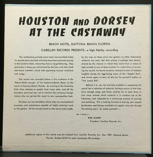 Houston And Dorsey At The Castaway LP VG+ US Comedy Signed By Both 1967 Carellen - Shuga Records