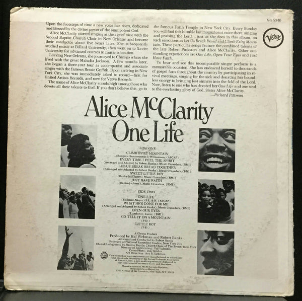 Alice McClarity - One Life LP VG+ V6-5040 Verve 1968 Stereo Original USA - Shuga Records