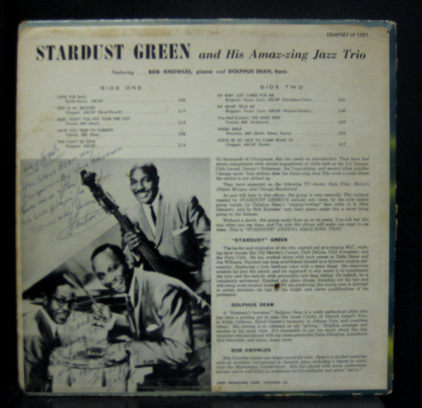 Stardust Green And His Amaz-zing Jazz Trio LP VG+ Signed Private Chicago Jazz - Shuga Records