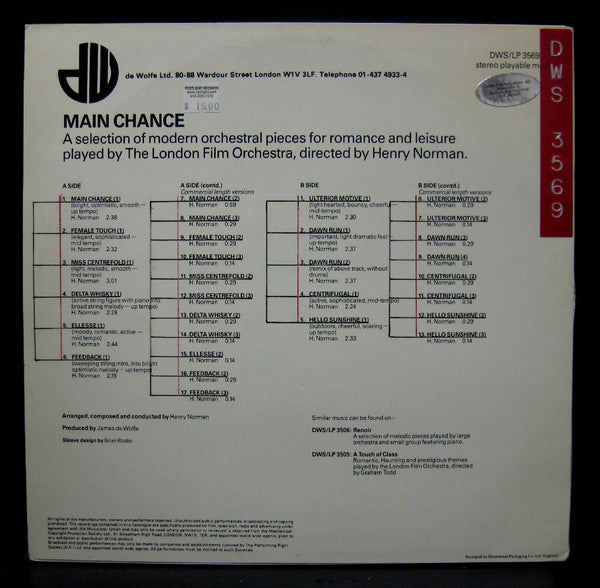 Henry Norman Main Chance LP Mint- Vinyl DWS/LP 3569 UK De Wolfe Library - Shuga Records