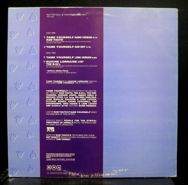 Raw Youth & The B-52's Tame Yourself 12" Mint- PRO1 90068 Promo PETA 1991 - Shuga Records