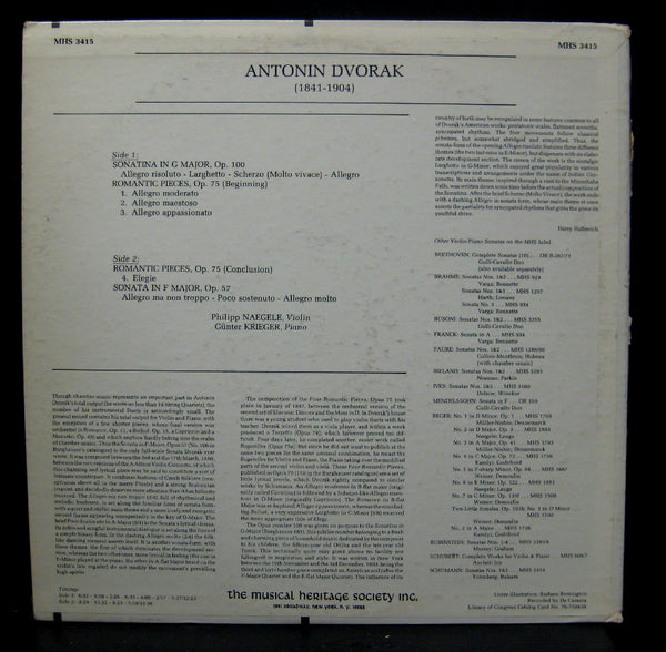 Philipp Naegele Gunter Krieger Dvorak Works For Violin & Piano LP Mint- MHS 3415 - Shuga Records