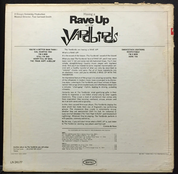 The Yardbirds Having A Rave Up With LP VG+ Mono 1965 Epic LN 24177 USA 1st Press - Shuga Records