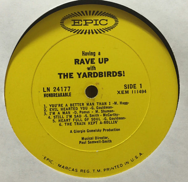 The Yardbirds Having A Rave Up With LP VG+ Mono 1965 Epic LN 24177 USA 1st Press - Shuga Records