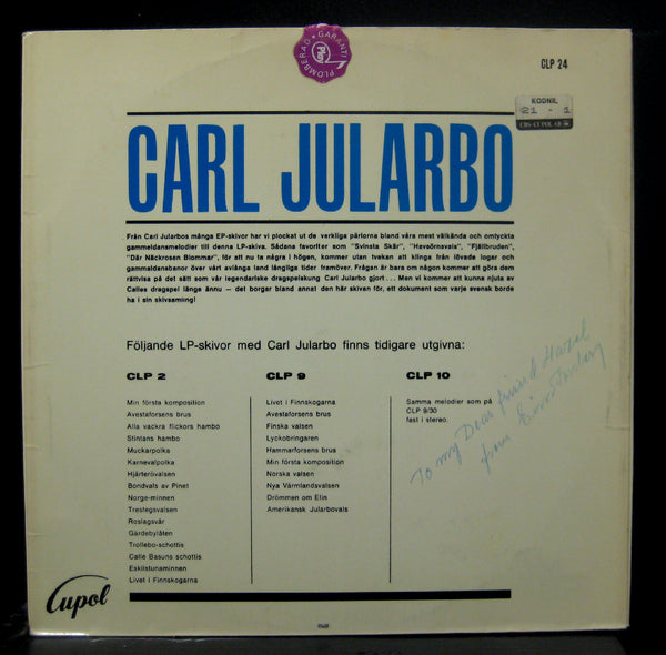 Carl Jularbo LP VG Cupol CLP 24 Sweden Mono Record 1964 Folk RARE