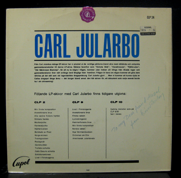 Carl Jularbo LP VG Cupol CLP 24 Sweden Mono Record 1964 Folk RARE - Shuga Records