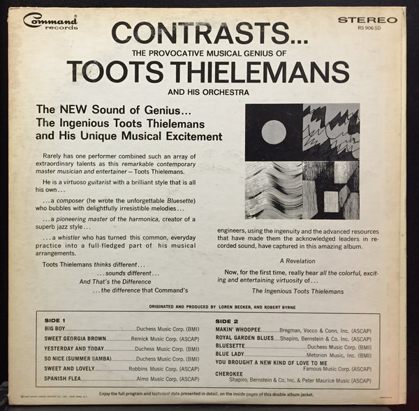 Toots Thielemans Contrasts LP VG+ 1966 Stereo USA RS 906 SD George Giusti Art - Shuga Records