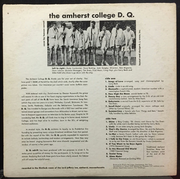 Amherst College D.Q. - Adrift LP Mint- Private Press Jazz 1957 Mono RARE