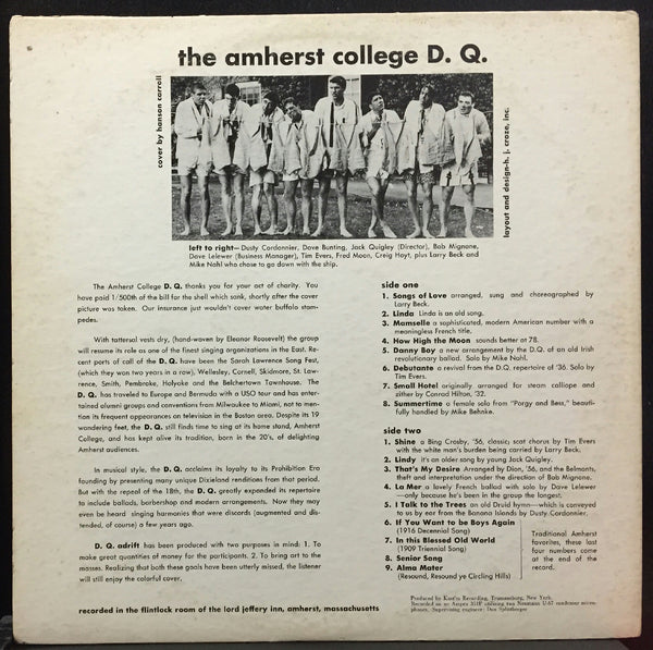 Amherst College D.Q. - Adrift LP Mint- Private Press Jazz 1957 Mono RARE - Shuga Records