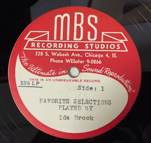 Ida Brook Favorite Piano Selections Played By LP VG+ MBS Acetate Chicago Private - Shuga Records