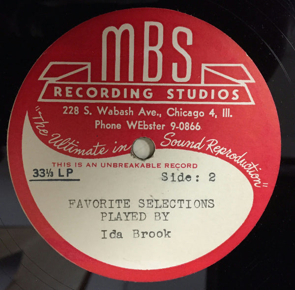 Ida Brook Favorite Piano Selections Played By LP VG+ MBS Acetate Chicago Private - Shuga Records