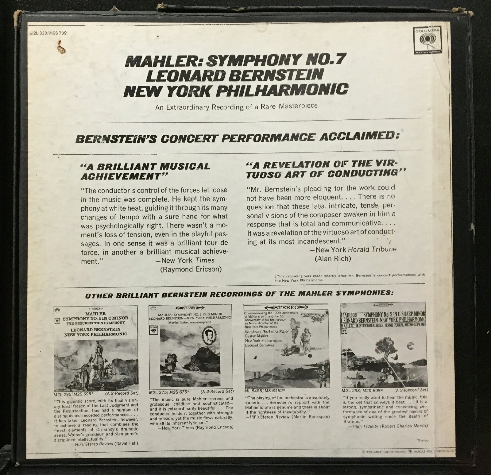 Leonard Bernstein Mahler Symphony No. 7 USA 2 Lp 1966 Stereo 360