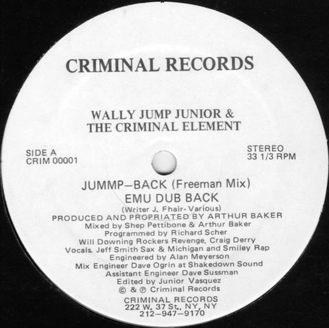 Wally Jump Junior & The Criminal Element - Jummp-Back VG+ - 12" Single 1986 Criminal USA - House