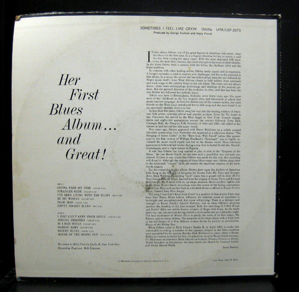 Odetta Sometimes I Feel Like Cryin LP VG+ LPM-2573 RCA USA 1962 Mono Folk