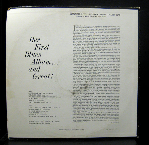 Odetta Sometimes I Feel Like Cryin LP VG+ LPM-2573 RCA USA 1962 Mono Folk - Shuga Records