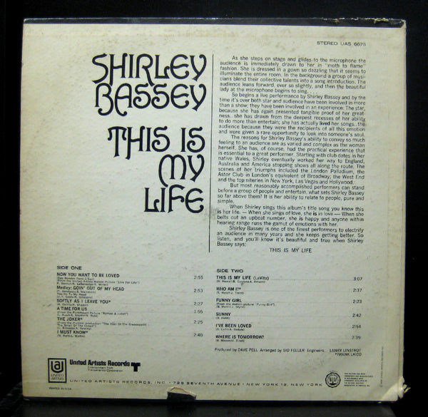 Shirley Bassey This Is My Life LP VG+ UAS 6675 Stereo 1968 Vinyl USA Record - Shuga Records