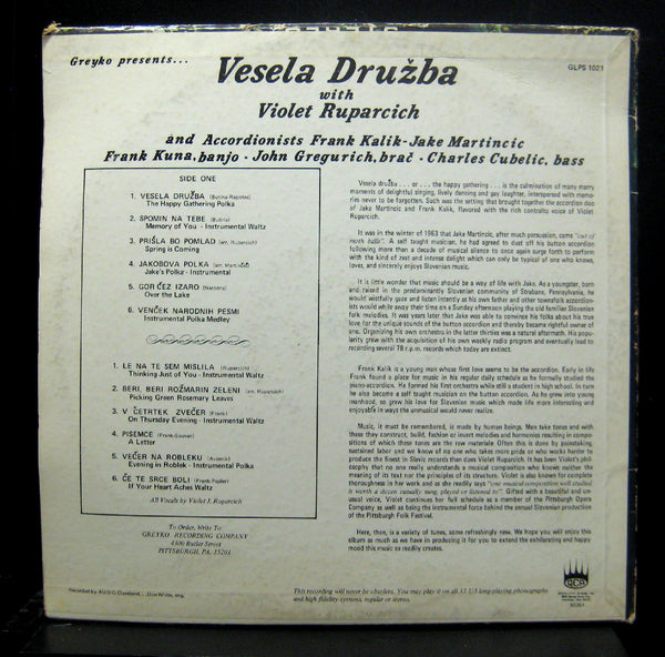 Vesela Druzba Featuring Violet Ruparcich LP VG+ GLPS 1021 Greyko Polka Ohio USA - Shuga Records