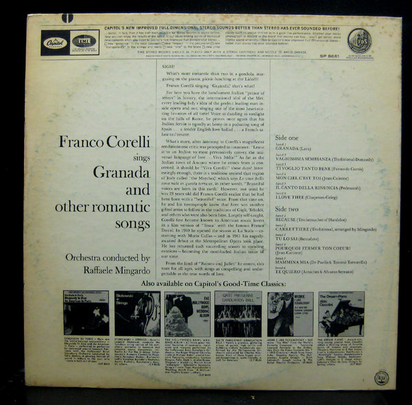 Franco Corelli - Sings Granada & Other Romantic Songs LP VG+ SP-8661 1961 Stereo - Shuga Records